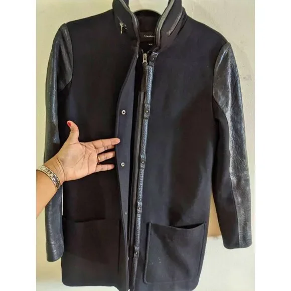 Mackage Moto Coat Jacket Women's Size XS Black Wool Leather Winter Quilted Chic
